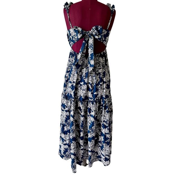 Abercrombie & Fitch Back Poplin Maxi Dress size S Navy White Floral - Picture 6 of 11